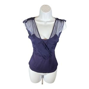 Moth Anthropoligie Silk and Modal Blouse, Navy Size Med NWT